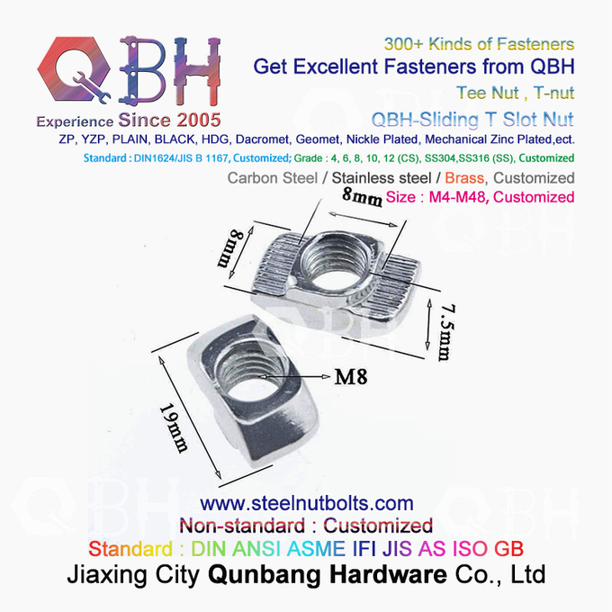 Una pagina di alluminio industriale di 4040 serie di QBH struttura il tipo dado del martello di T della T-scanalatura che fa scorrere i T-dadi 2